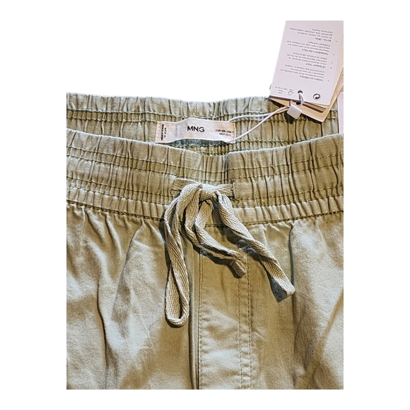 Mango Slouchy Cropped Pants XXL High Waist, Drawstring, 100% Cotton, Sage Green - Picture 5 of 9